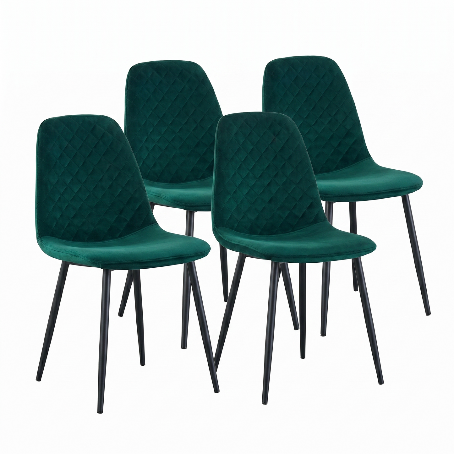 DEJINBU 4x Green Velvet Dining Chairs Padded Seat Black Metal Legs For Home Cafe Office