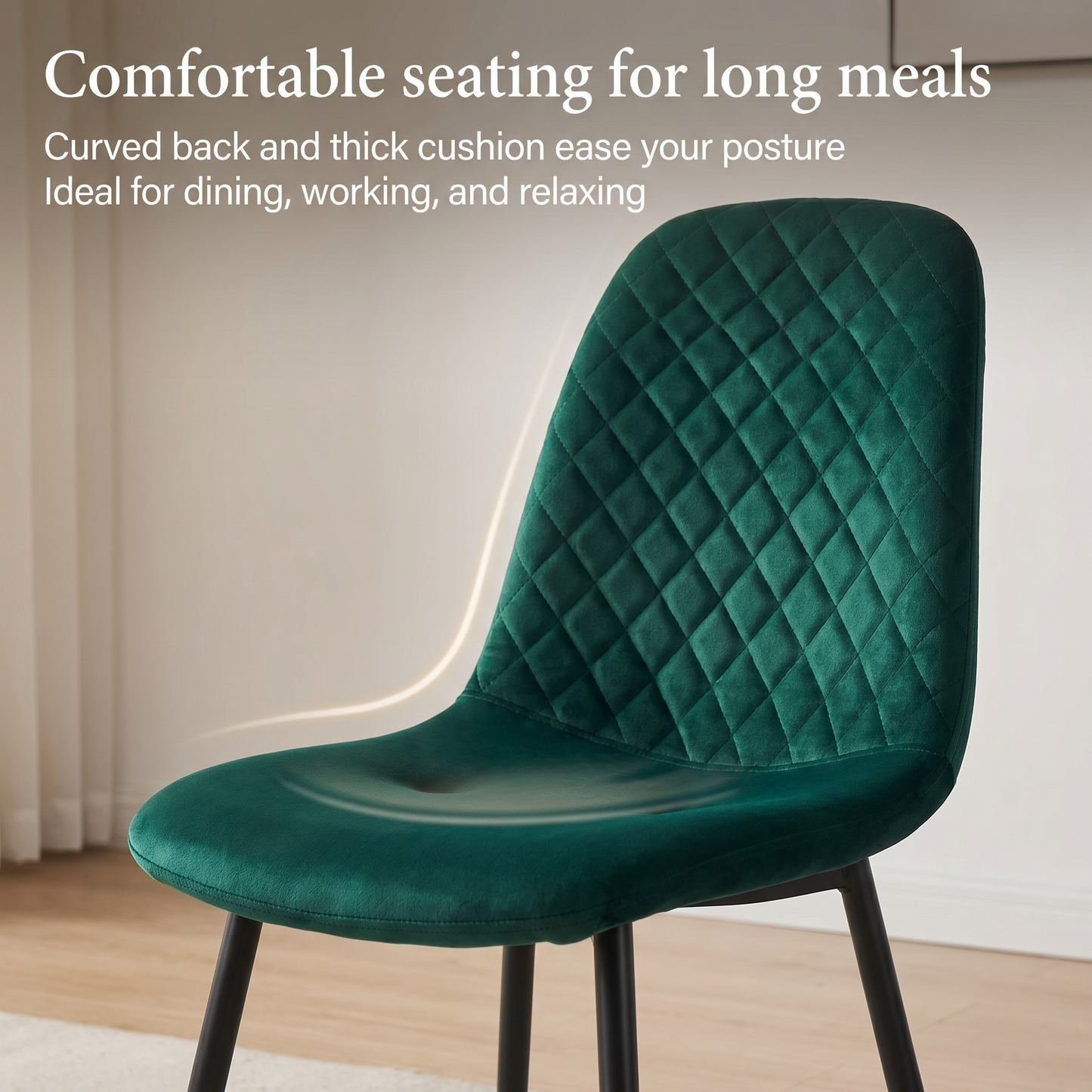 DEJINBU 4x Green Velvet Dining Chairs Padded Seat Black Metal Legs For Home Cafe Office