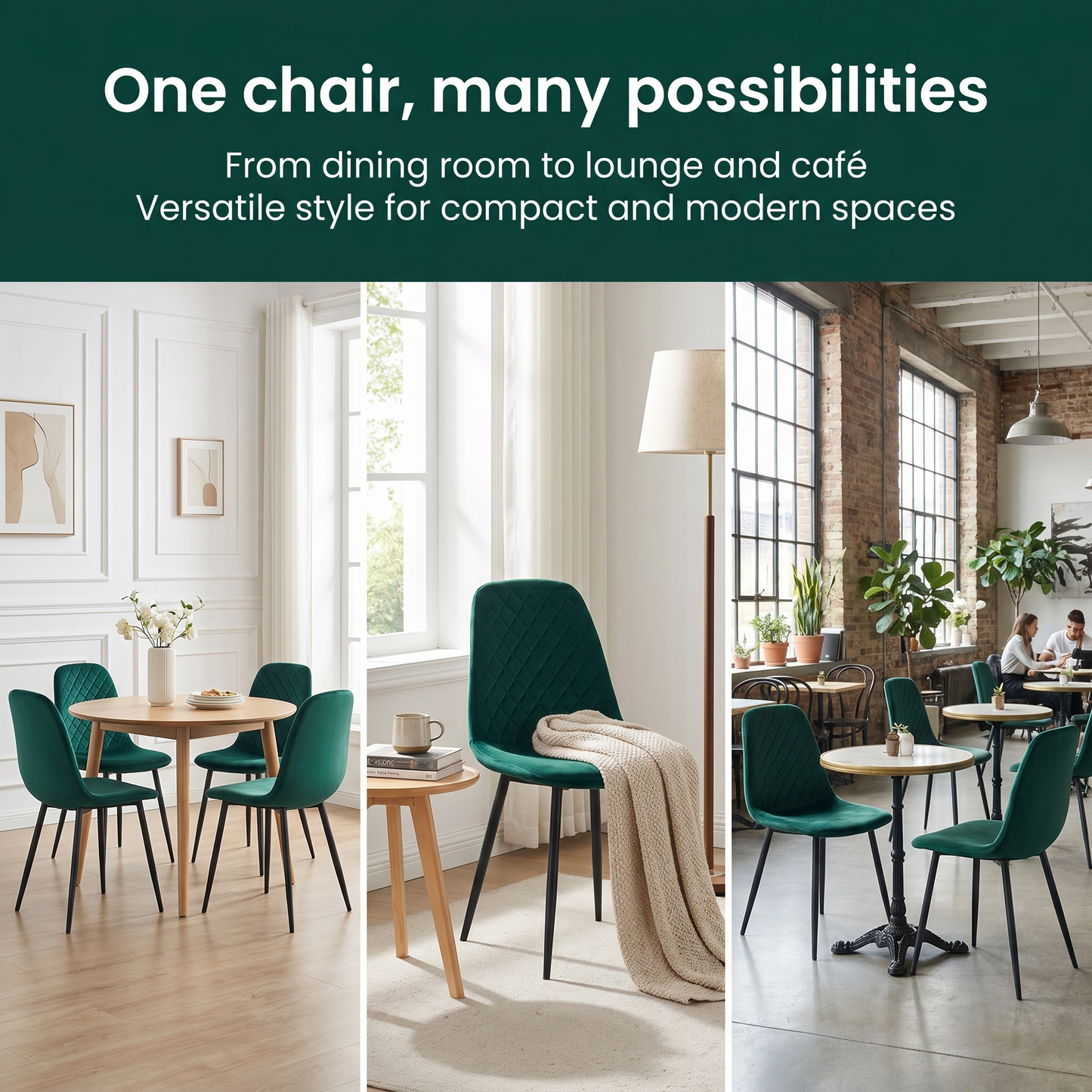 DEJINBU 4x Green Velvet Dining Chairs Padded Seat Black Metal Legs For Home Cafe Office