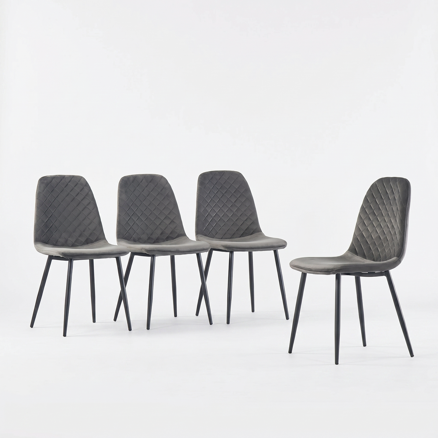 DEJINBU 4x Grey Velvet Dining Chairs Padded Seat Black Metal Legs For Home Cafe Office