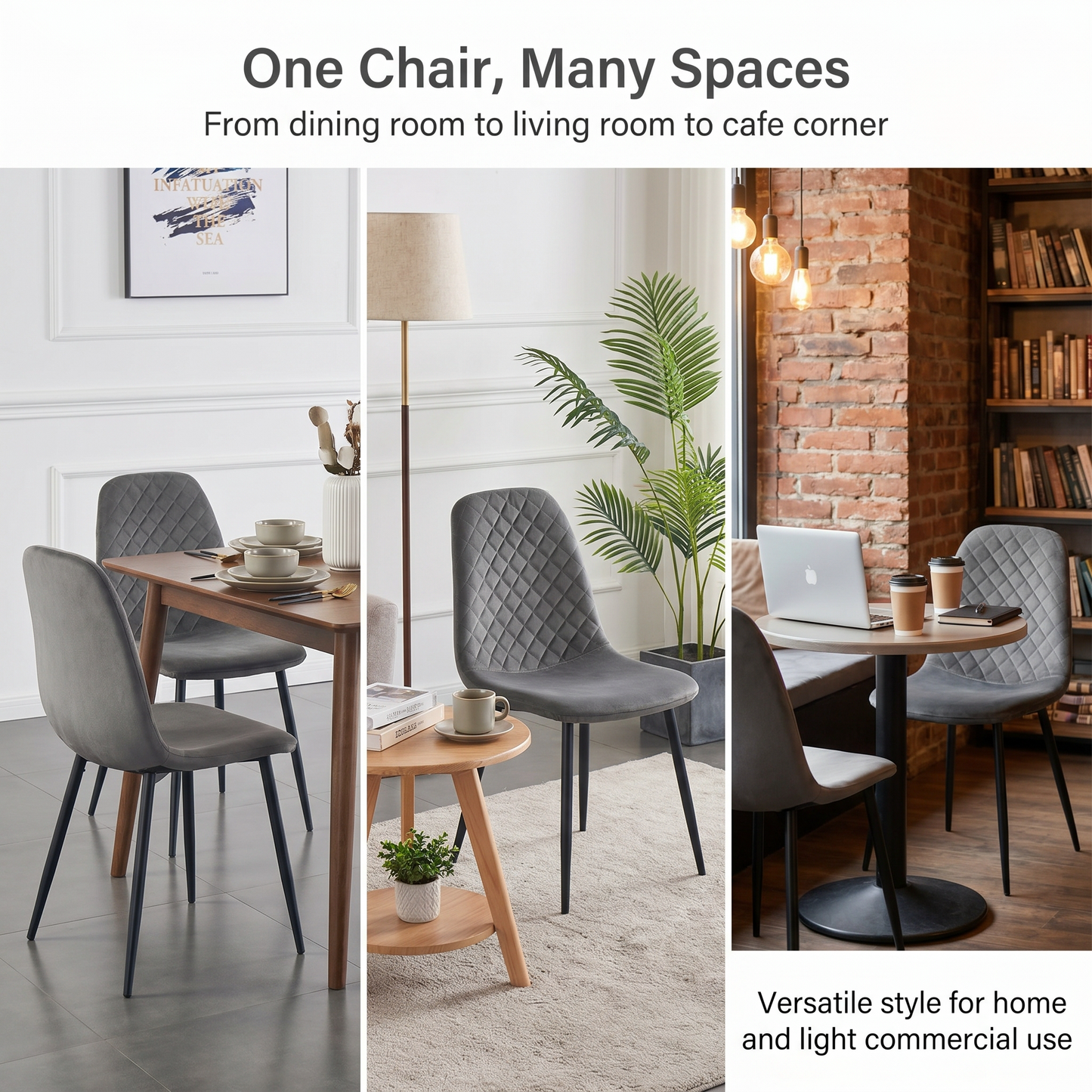 DEJINBU 4x Grey Velvet Dining Chairs Padded Seat Black Metal Legs For Home Cafe Office