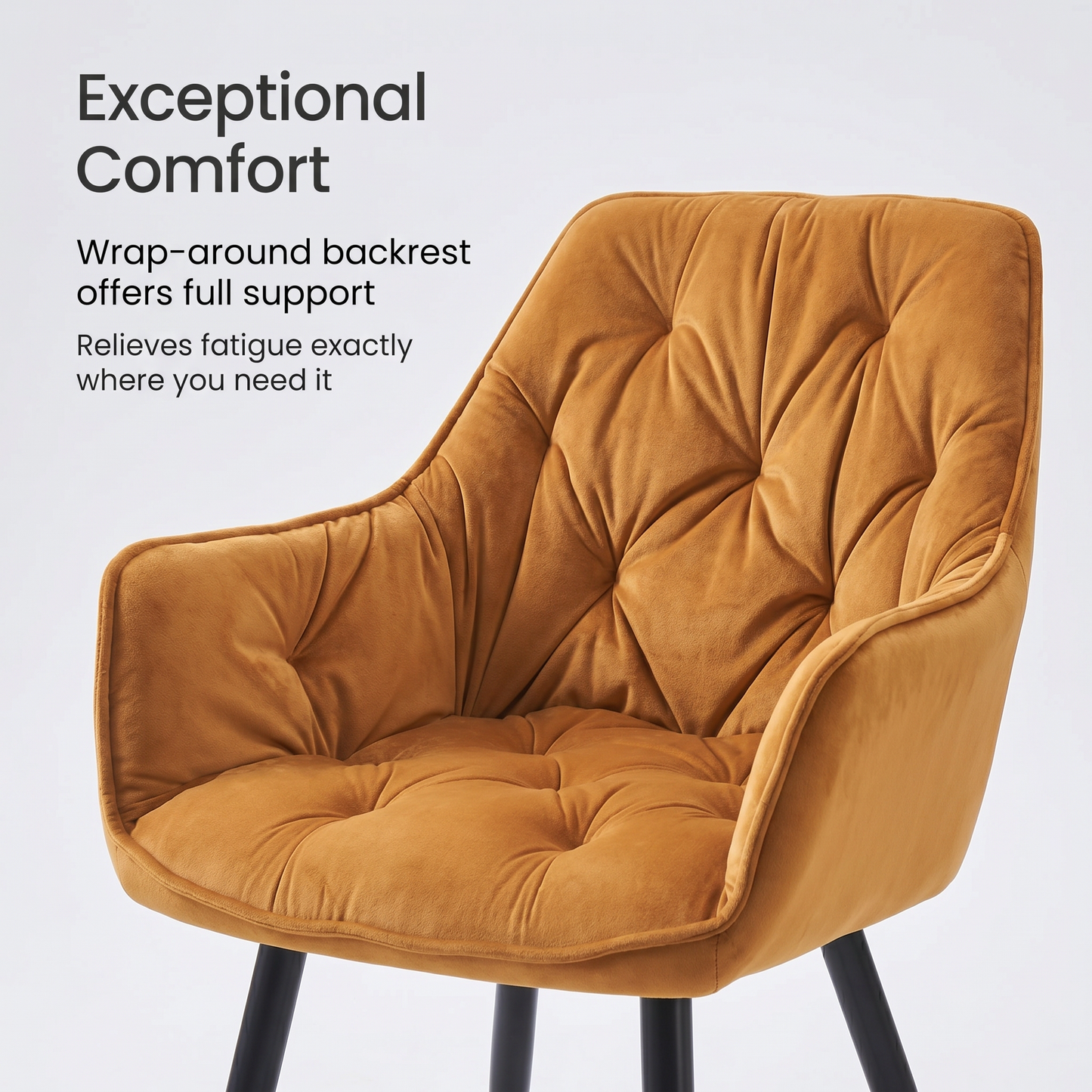 DEJINBU 1x Mustard Velvet Armchair Dining Chair Tufted seat Black Metal Legs Home Cafe