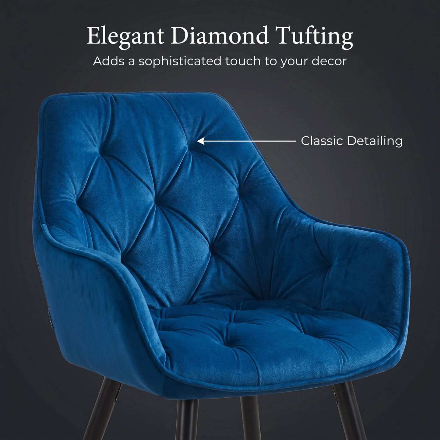 DEJINBU 1x Blue Velvet Armchair Dining Chair Tufted seat Black Metal Legs Home Cafe