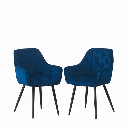 DEJINBU 2x Blue Velvet Armchair Dining Chair Tufted seat Black Metal Legs Home Cafe