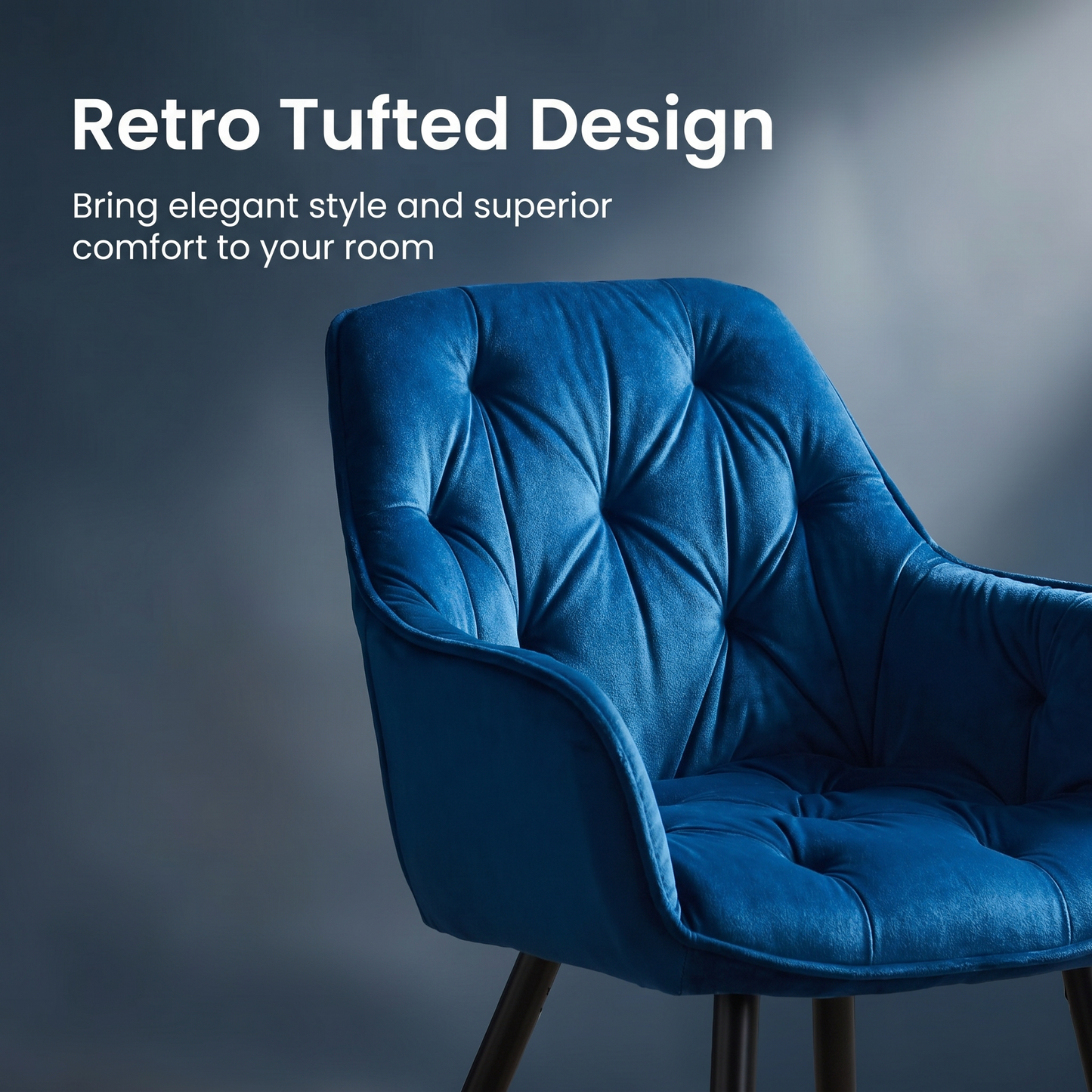 DEJINBU 2x Blue Velvet Armchair Dining Chair Tufted seat Black Metal Legs Home Cafe