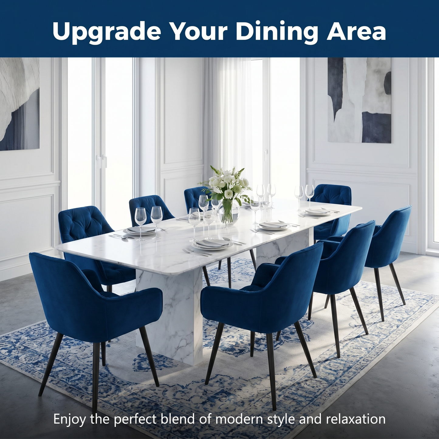 DEJINBU 2x Blue Velvet Armchair Dining Chair Tufted seat Black Metal Legs Home Cafe