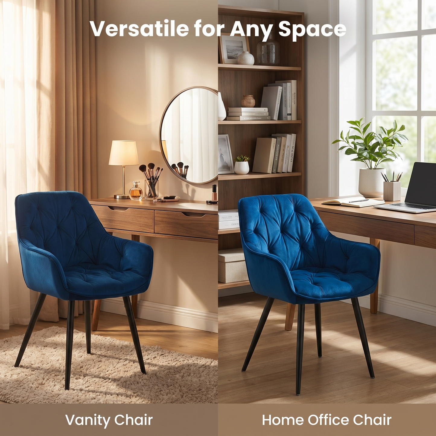 DEJINBU 2x Blue Velvet Armchair Dining Chair Tufted seat Black Metal Legs Home Cafe
