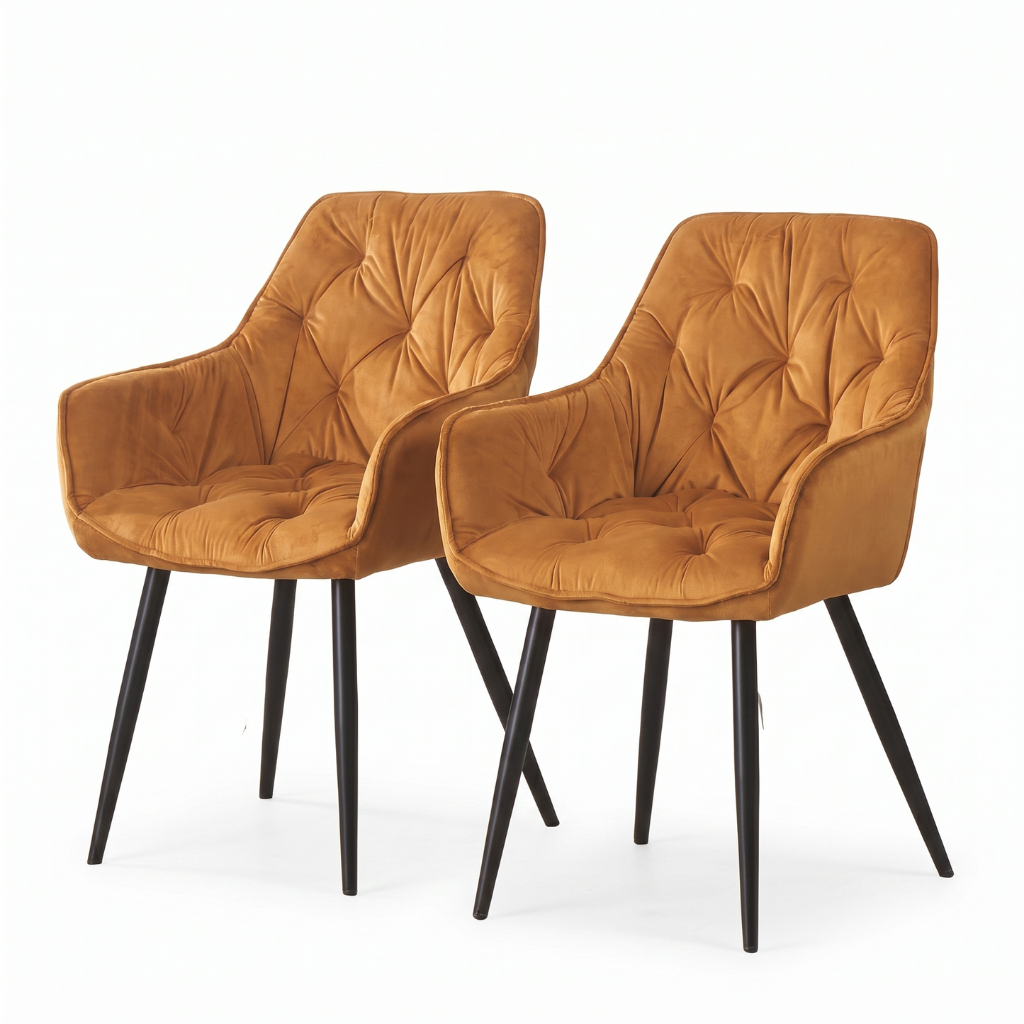 DEJINBU 2x Mustard Velvet Armchair Dining Chair Tufted seat Black Metal Legs Home Cafe