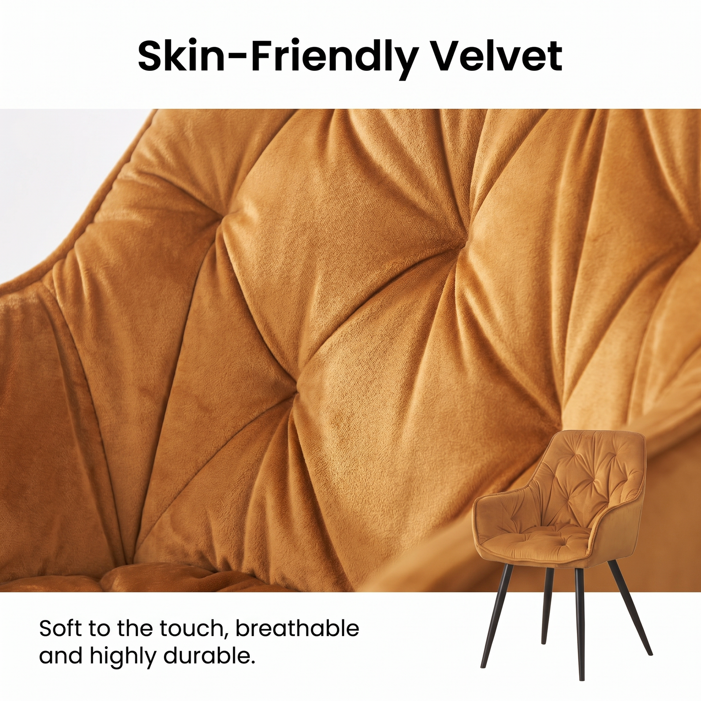DEJINBU 2x Mustard Velvet Armchair Dining Chair Tufted seat Black Metal Legs Home Cafe