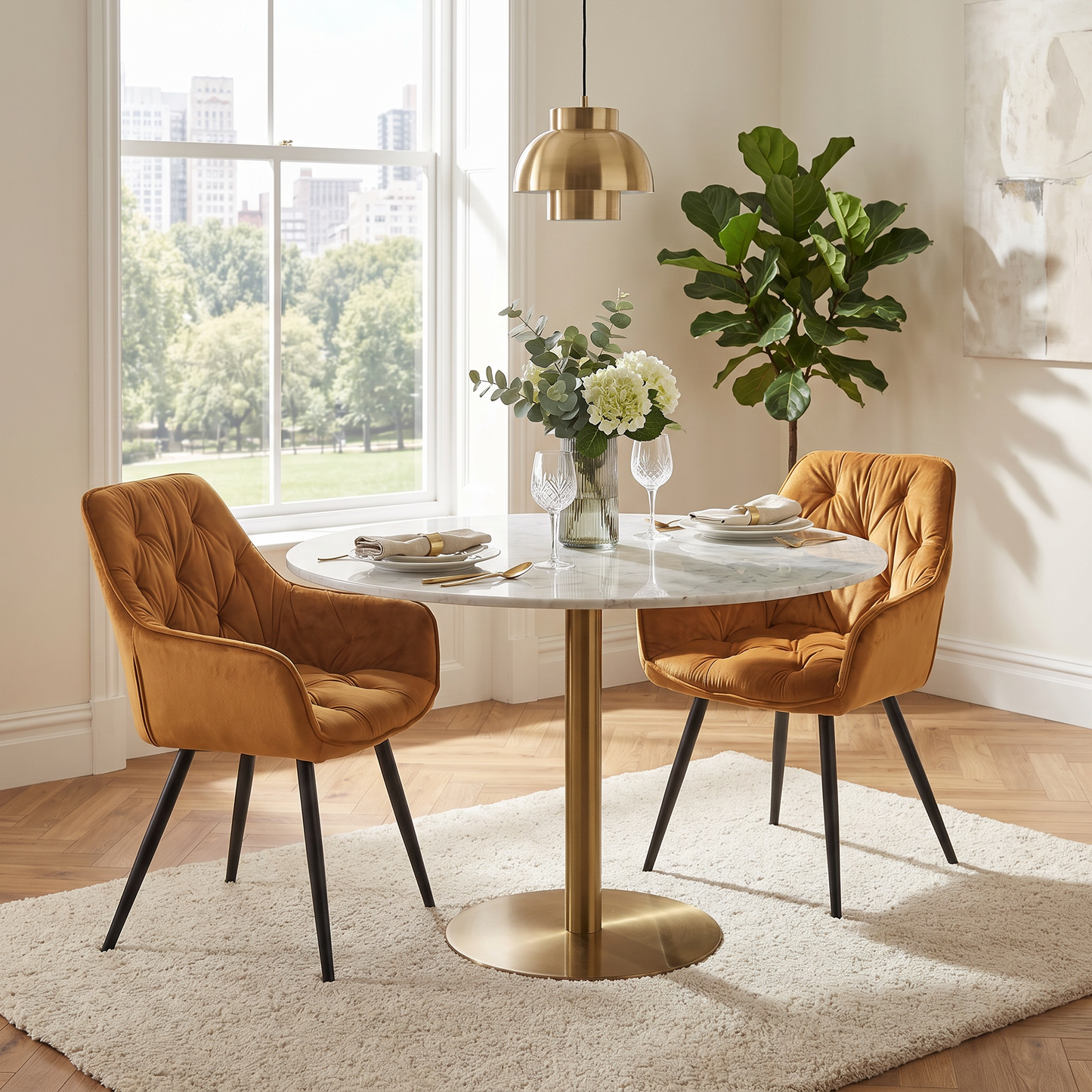 DEJINBU 2x Mustard Velvet Armchair Dining Chair Tufted seat Black Metal Legs Home Cafe