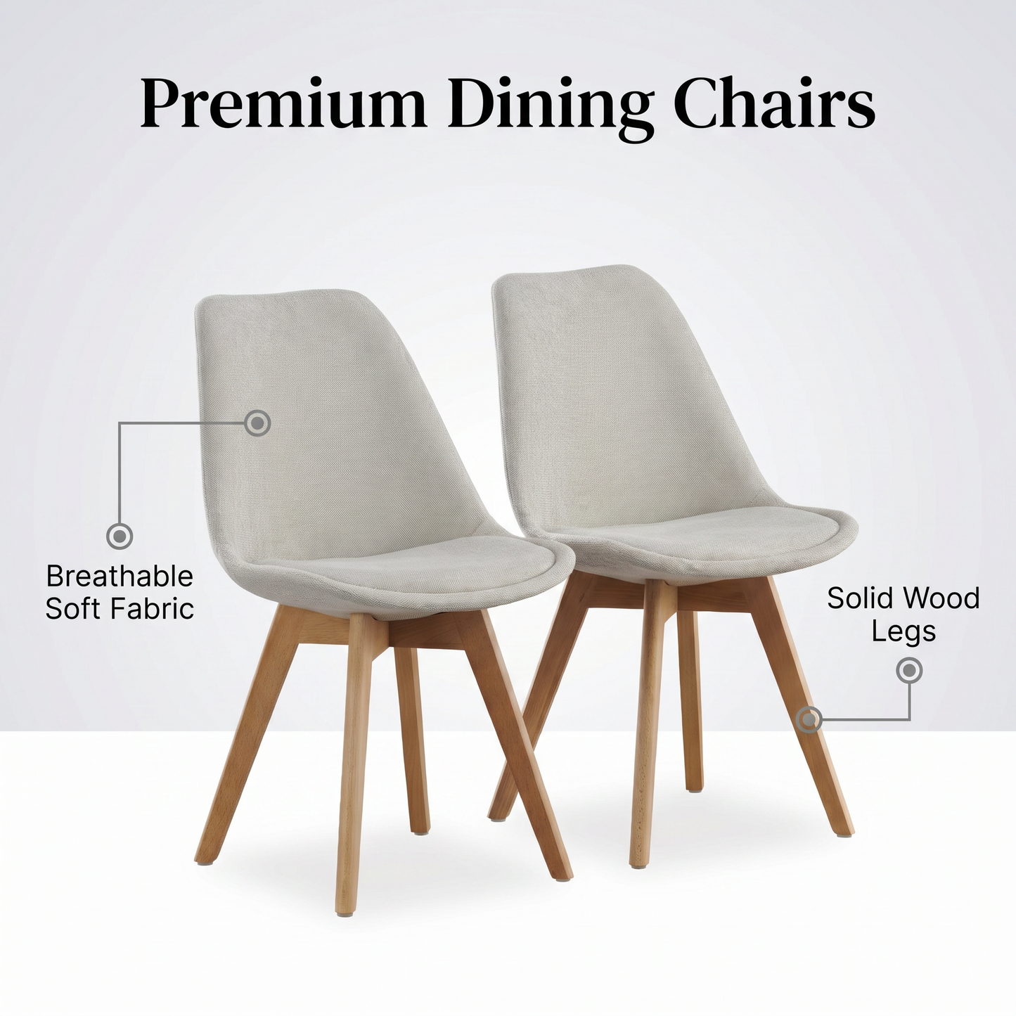 DEJINBU 2x dining Chairs Light Beige Linen Fabric Upholstered Seat Wood Legs For Home Cafe Office