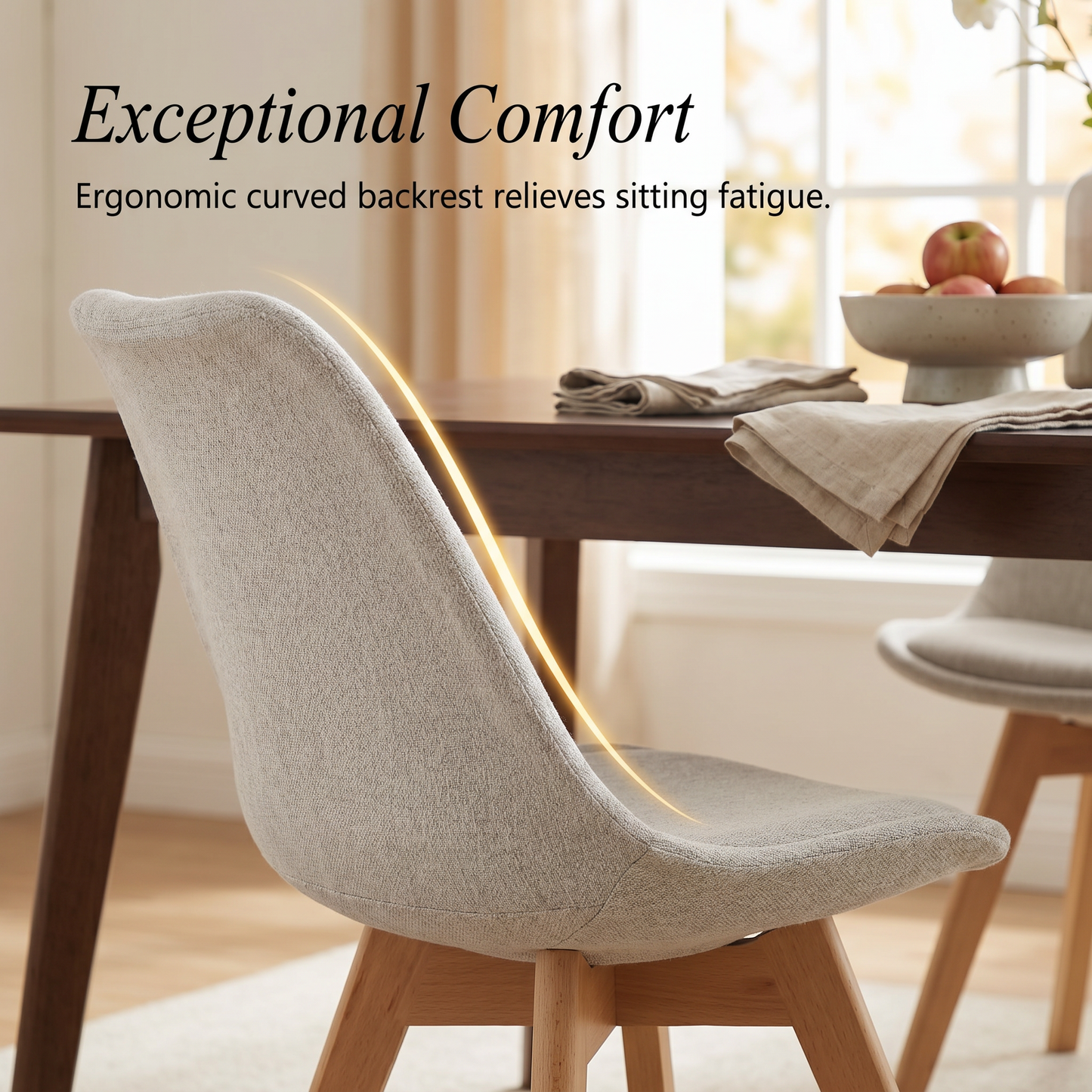 DEJINBU 2x dining Chairs Light Beige Linen Fabric Upholstered Seat Wood Legs For Home Cafe Office