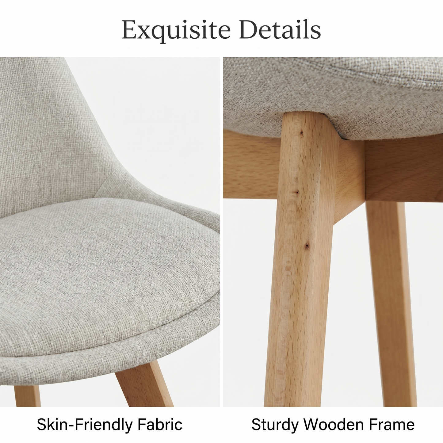 DEJINBU 2x dining Chairs Light Beige Linen Fabric Upholstered Seat Wood Legs For Home Cafe Office