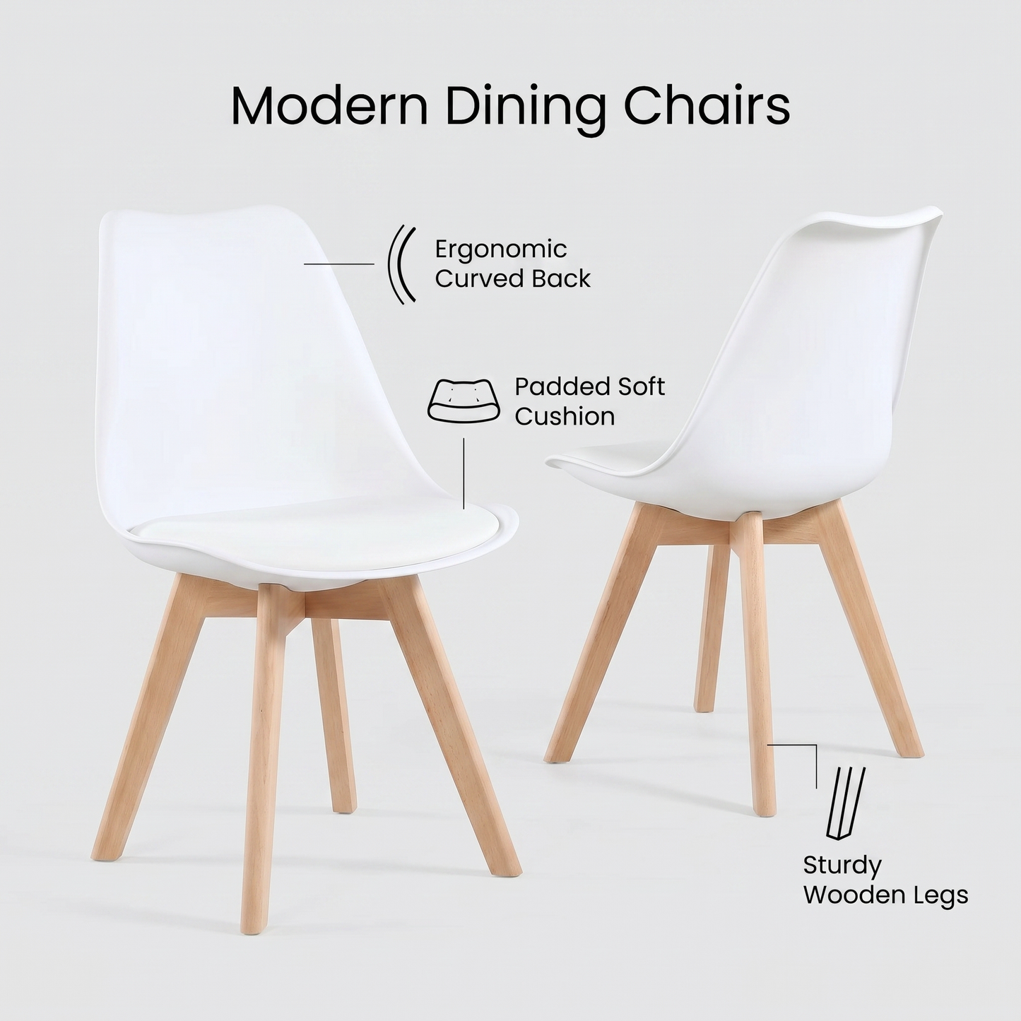 DEJINBU 2x White Dining Chairs PU padded Seat Beech Wood Legs For Home Cafe Office