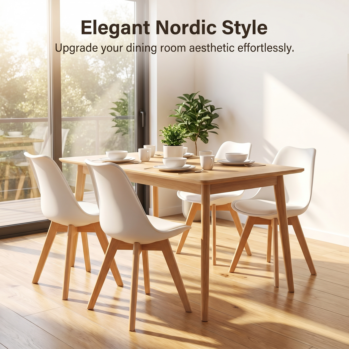 DEJINBU 2x White Dining Chairs PU padded Seat Beech Wood Legs For Home Cafe Office
