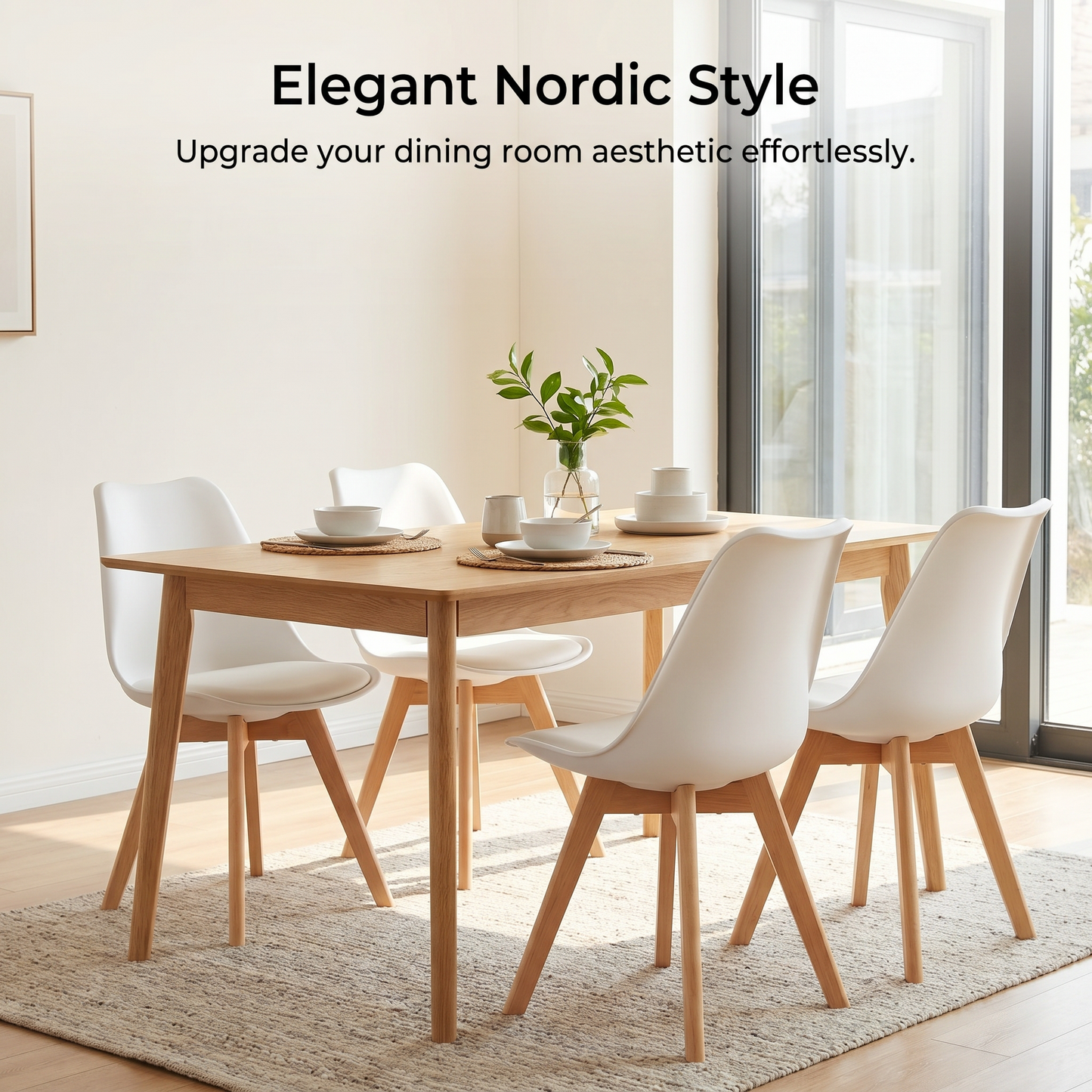 DEJINBU 2x White Dining Chairs PU padded Seat Beech Wood Legs For Home Cafe Office