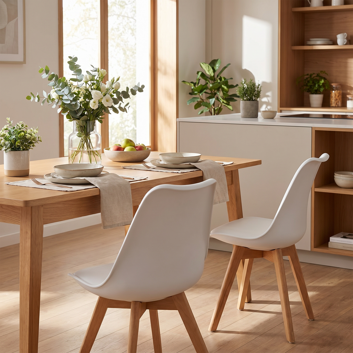 DEJINBU 2x White Dining Chairs PU padded Seat Beech Wood Legs For Home Cafe Office