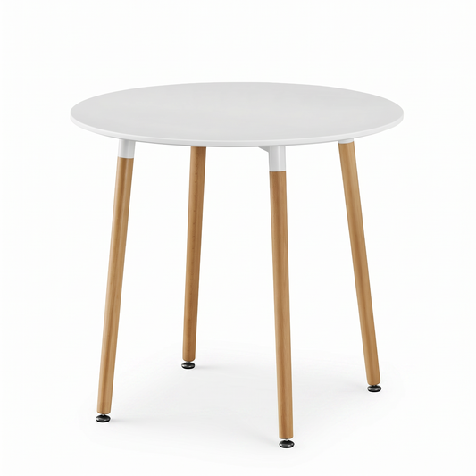 DEJINBU 1x 80CM Round Table Dining Table White MDF Table Top 4 Individual Wood Legs with Adjustable feet