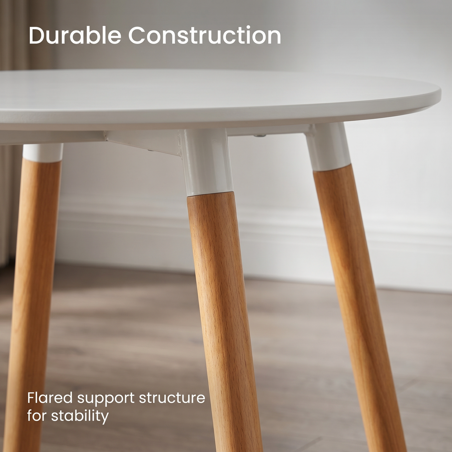 DEJINBU 1x 80CM Round Table Dining Table White MDF Table Top 4 Individual Wood Legs with Adjustable feet