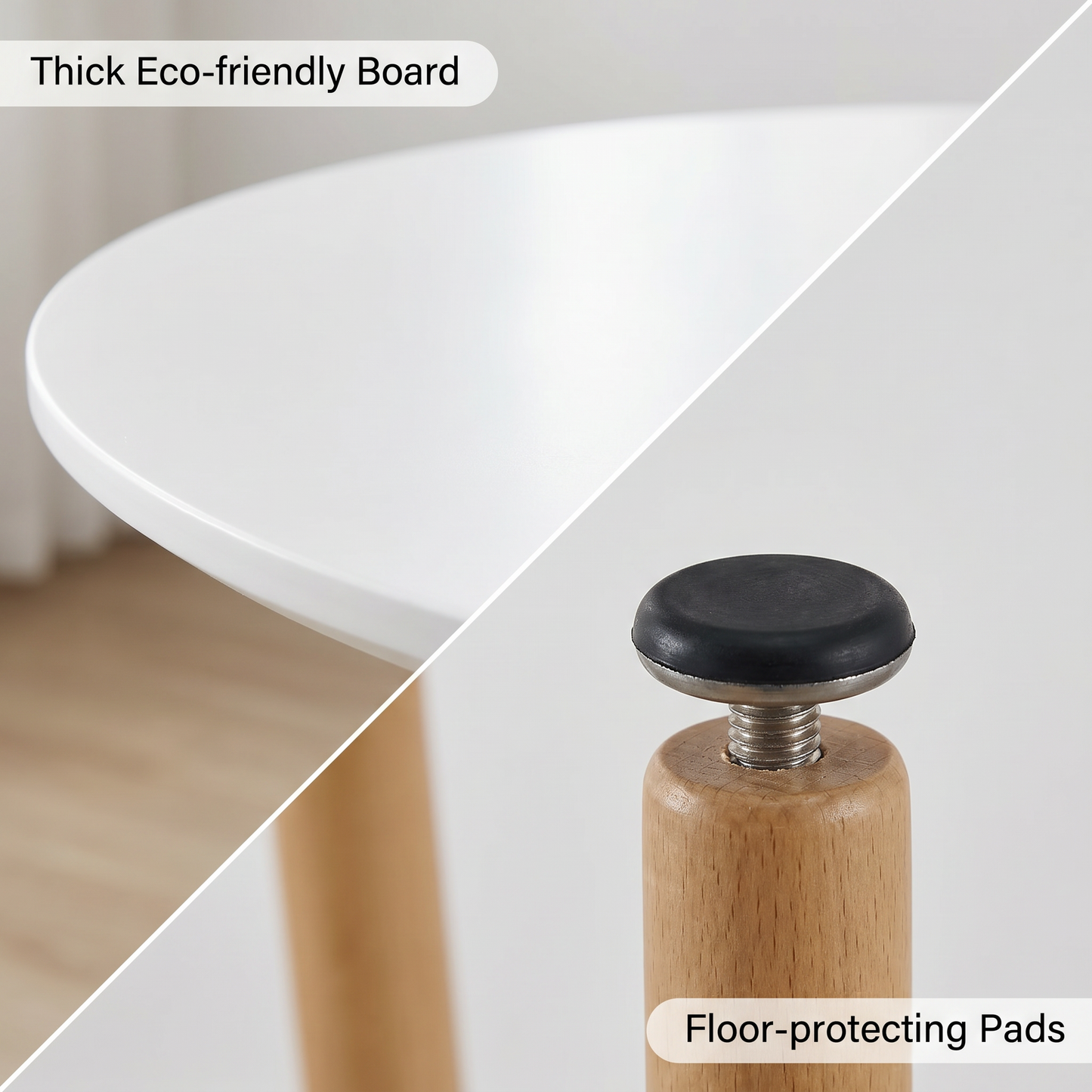DEJINBU 1x 80CM Round Table Dining Table White MDF Table Top 4 Individual Wood Legs with Adjustable feet