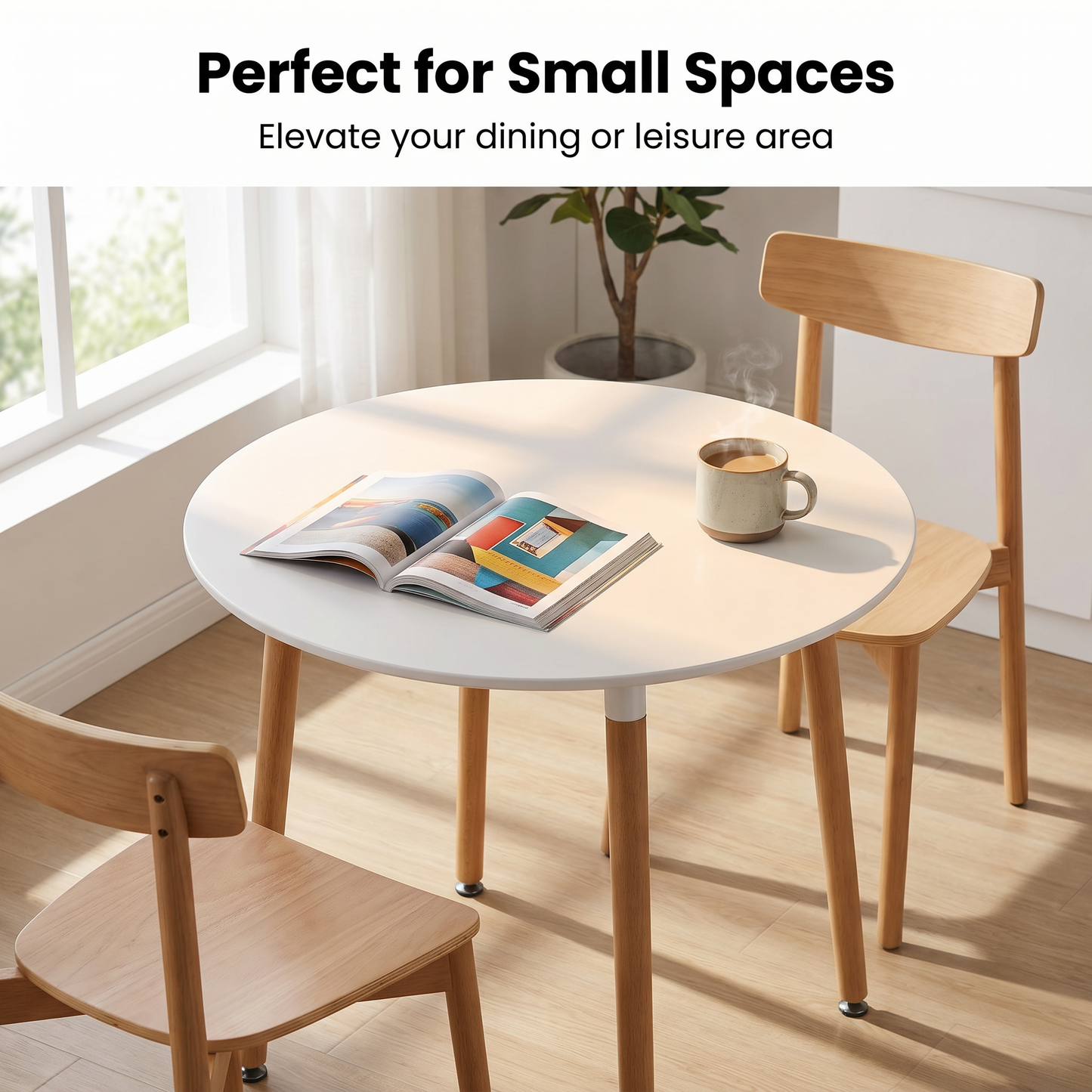 DEJINBU 1x 80CM Round Table Dining Table White MDF Table Top 4 Individual Wood Legs with Adjustable feet