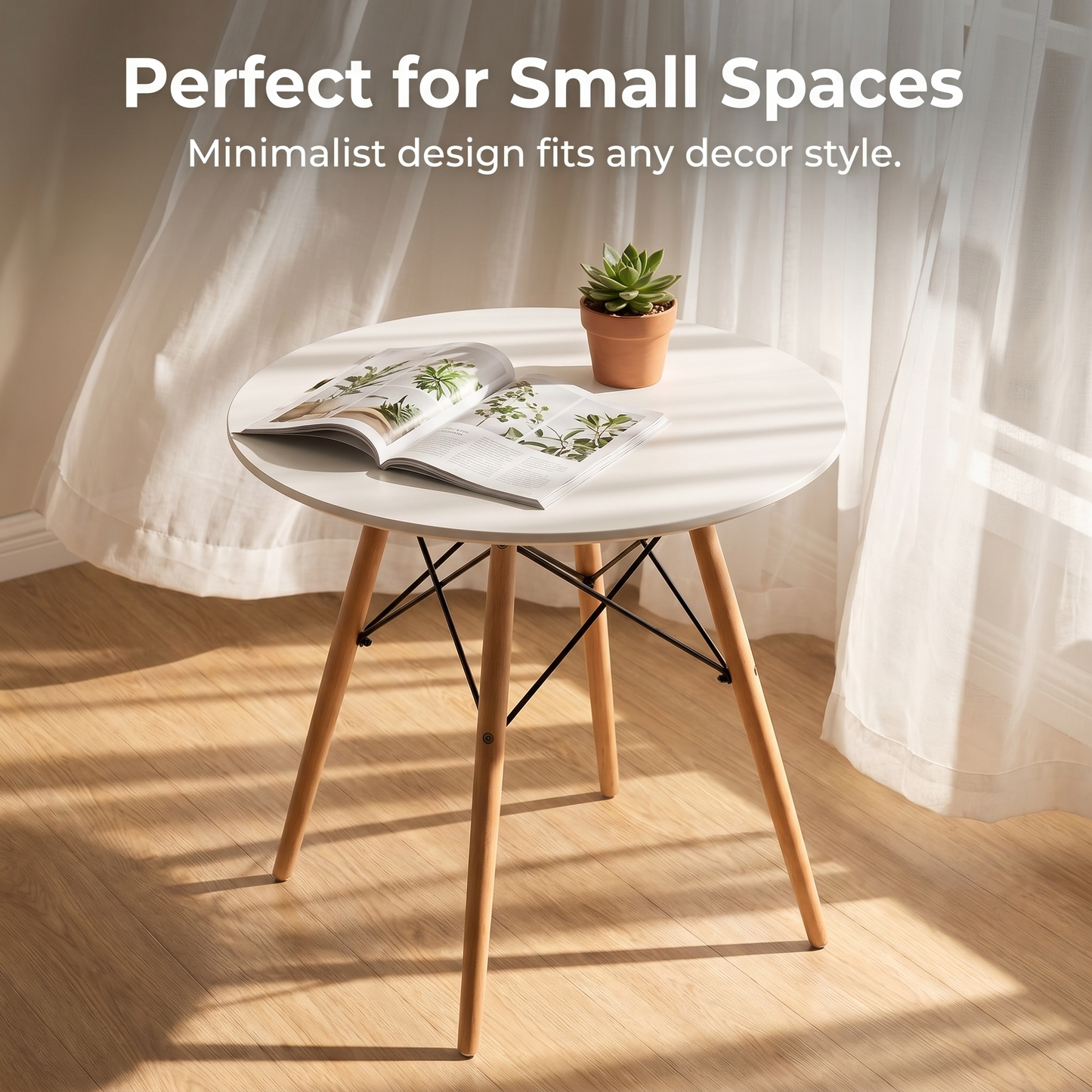DEJINBU 1x Dining Table Eames Round Table 80cm White Top Beech Wood Legs For Home Cafe Office