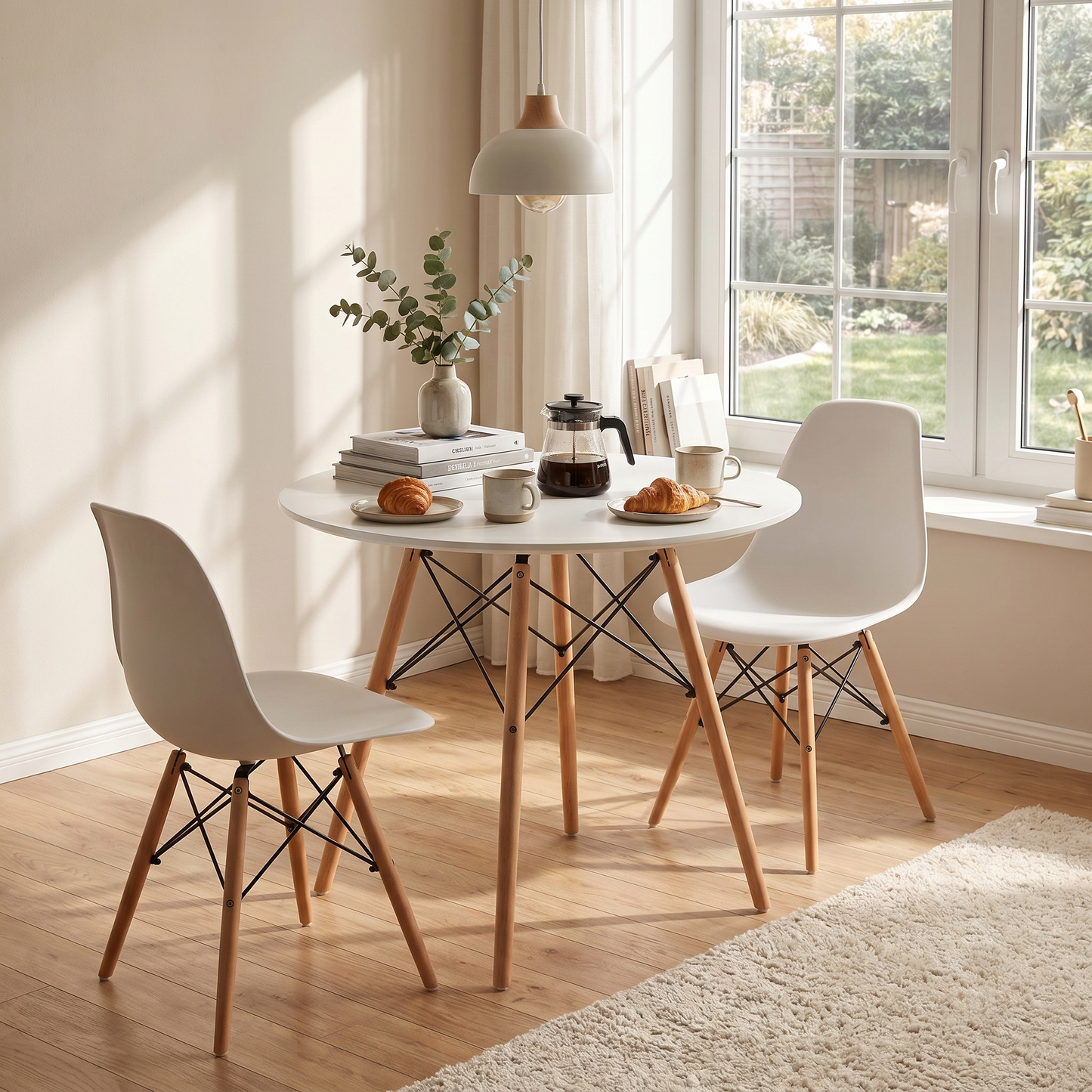 DEJINBU 1x Dining Table Eames Round Table 80cm White Top Beech Wood Legs For Home Cafe Office