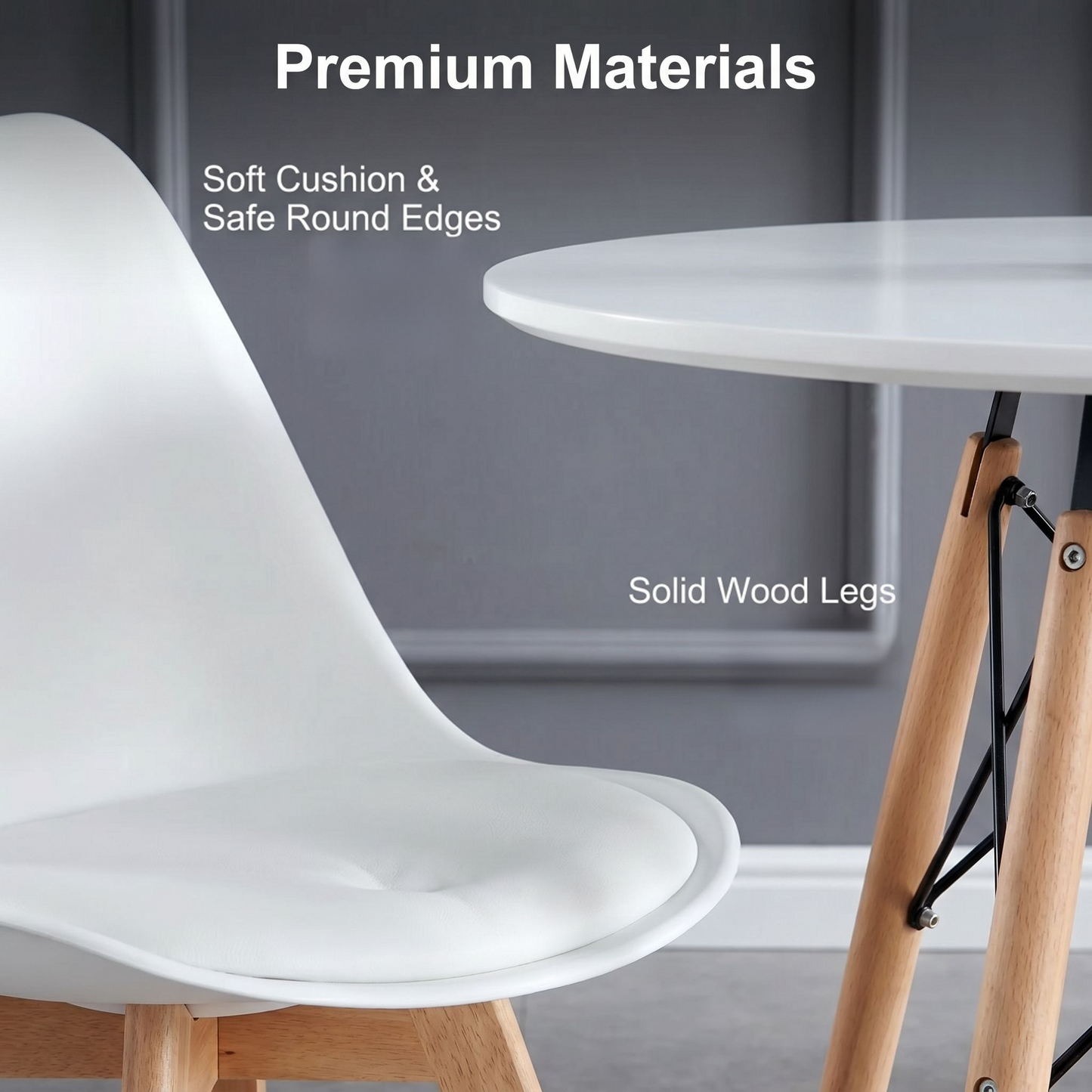 DEJINBU 3pcs Table Set 1x 80CM White Round Table With 2x White PP Padded Chair For Home Cafe Office