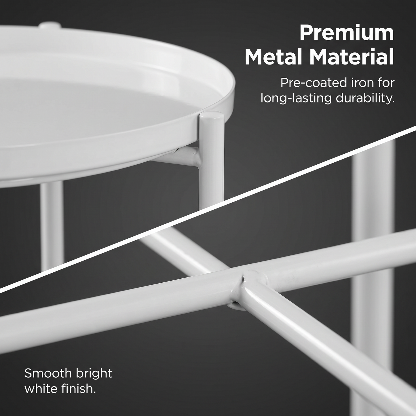 1x Modern White Metal Side Table, Round End Table with Metal X-Base - Ideal for Living Room, Bedroom, Small Spaces Corners