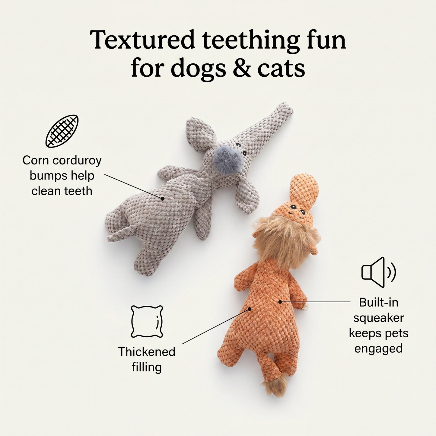 1x Elephant Toy and 1x Lion Toy Squeaky Pet Plush Toy Padded Chew Toy