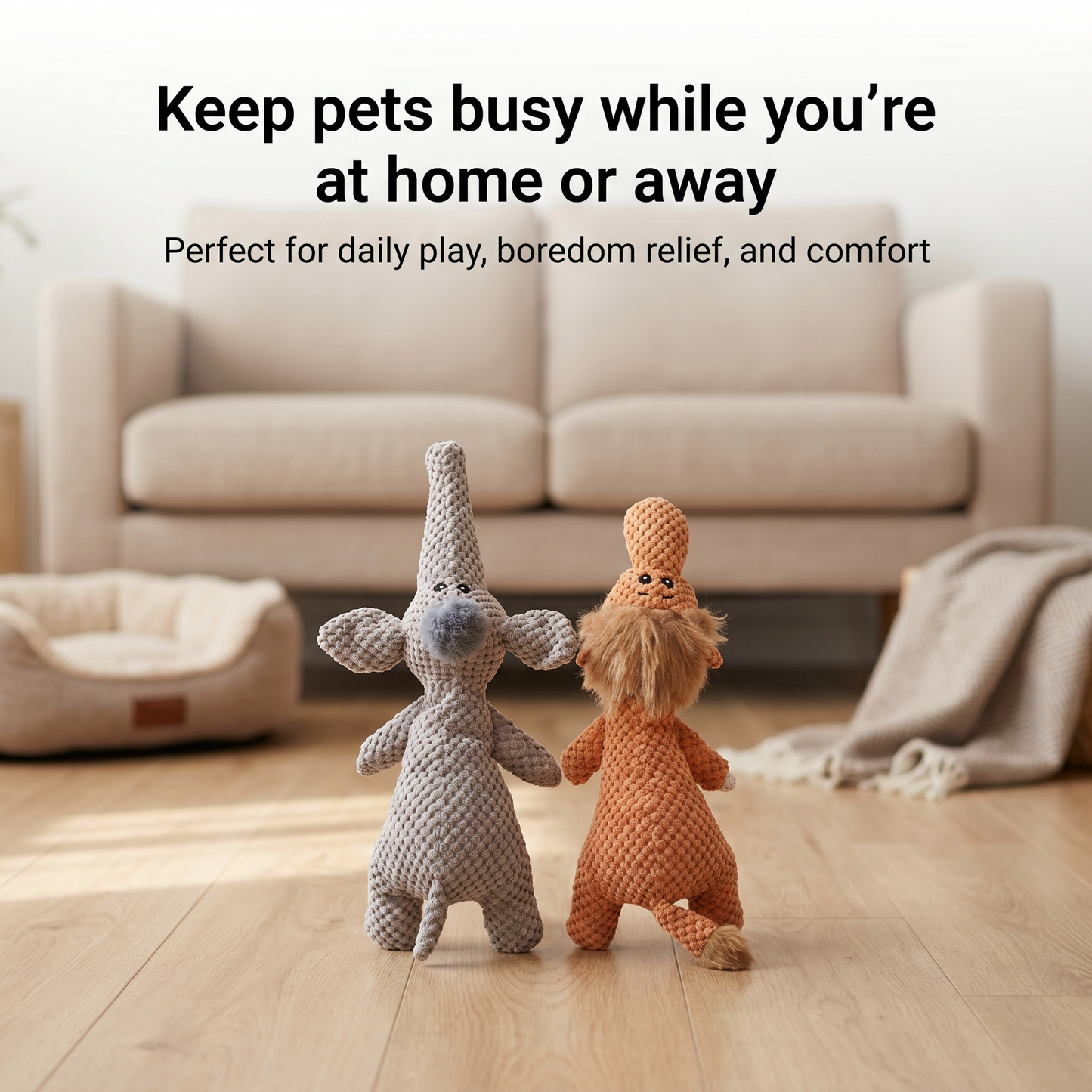 1x Elephant Toy and 1x Lion Toy Squeaky Pet Plush Toy Padded Chew Toy