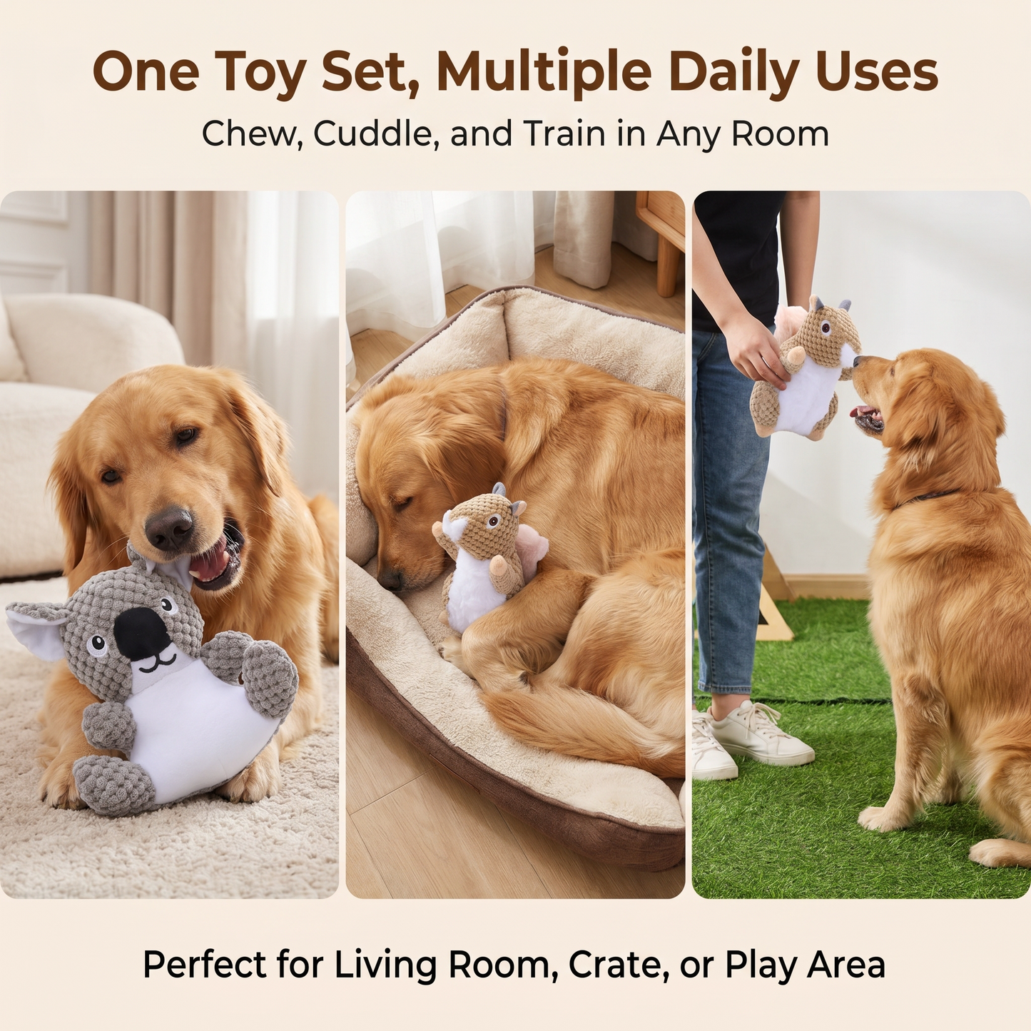 1x Squirrel Toy and 1x Kola Toy Squeaky Pet Plush Toy Padded Chew Toy