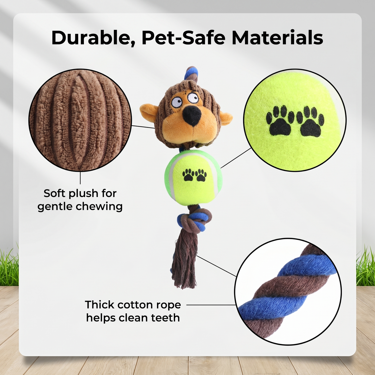 1x Ball Monkey Squeaky Pet Plush Toy Teething Rope Knot Padded Chew Toy
