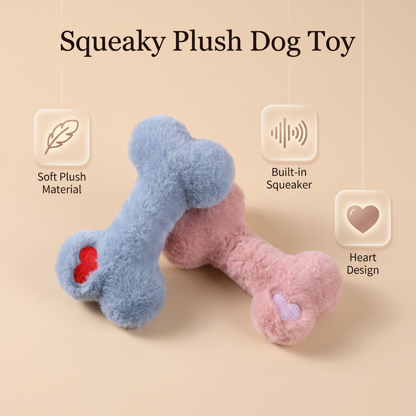 2x Plush Bone Blue Pink Squeaky Pet Plush Toy Padded Chew Toy