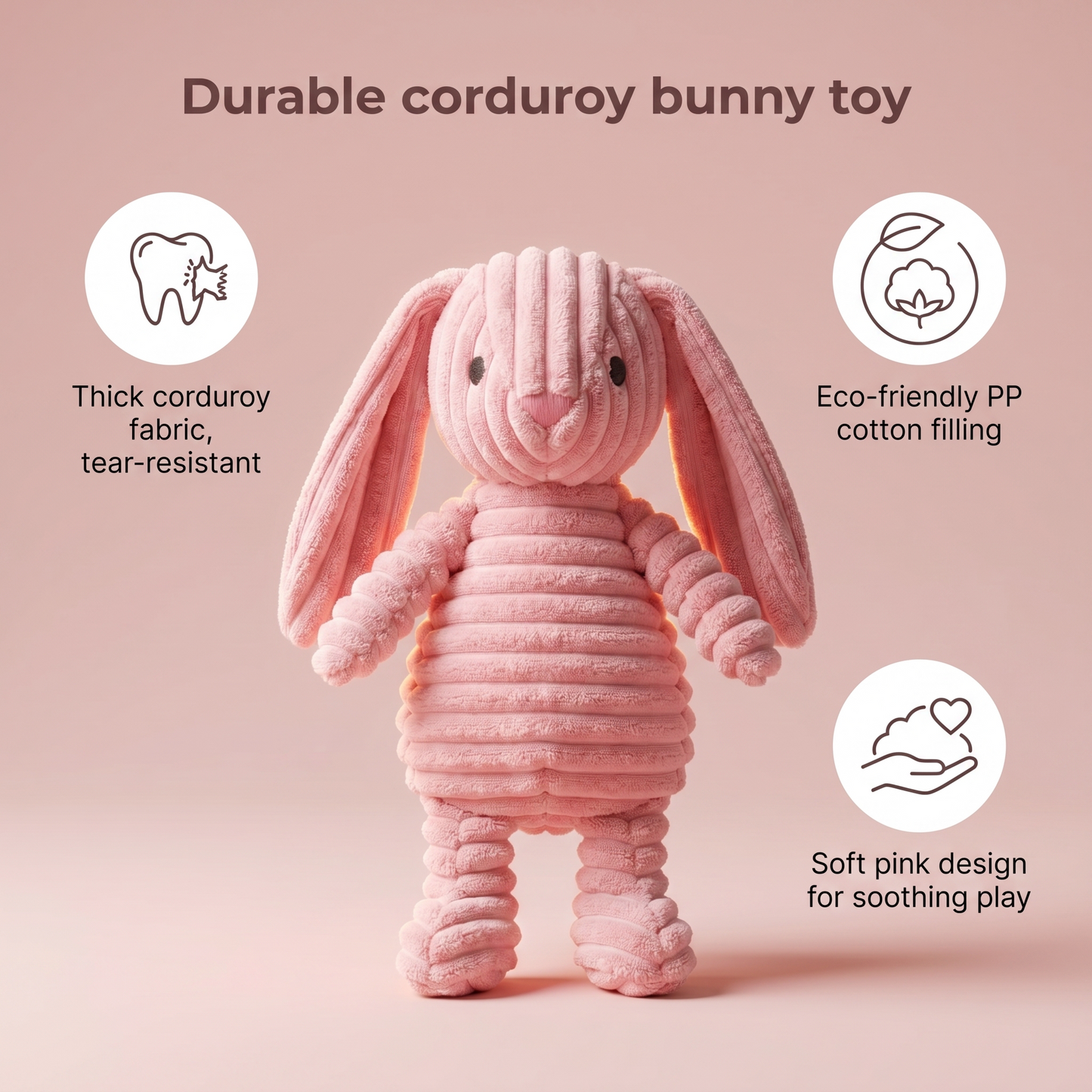 1x Pink Rabbit Squeaky Pet Plush Toy Padded Chew Toy