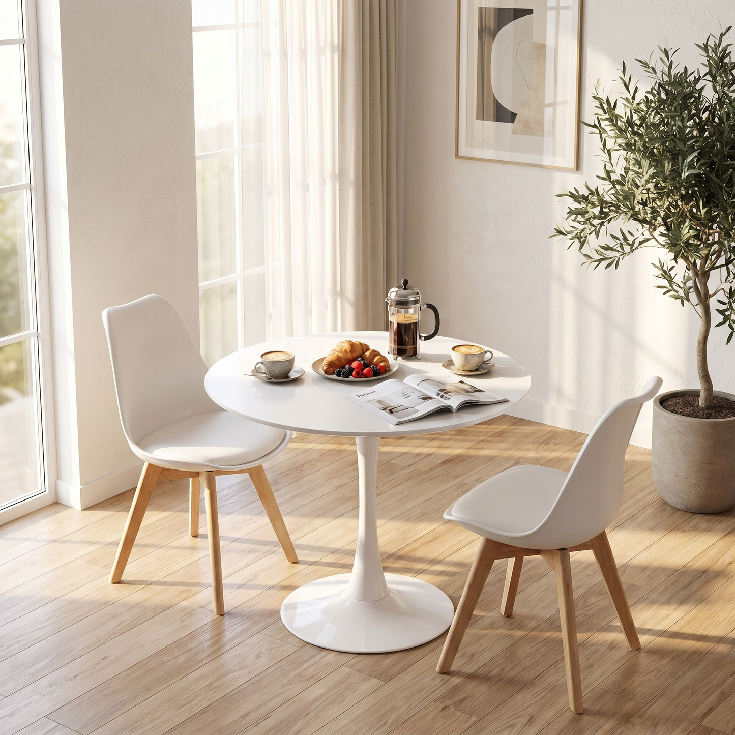 DEJINBU 1x Round Tulip Table Dining Table 80cm White Top Metal Pedestal Round Metal Base For Home Cafe Office