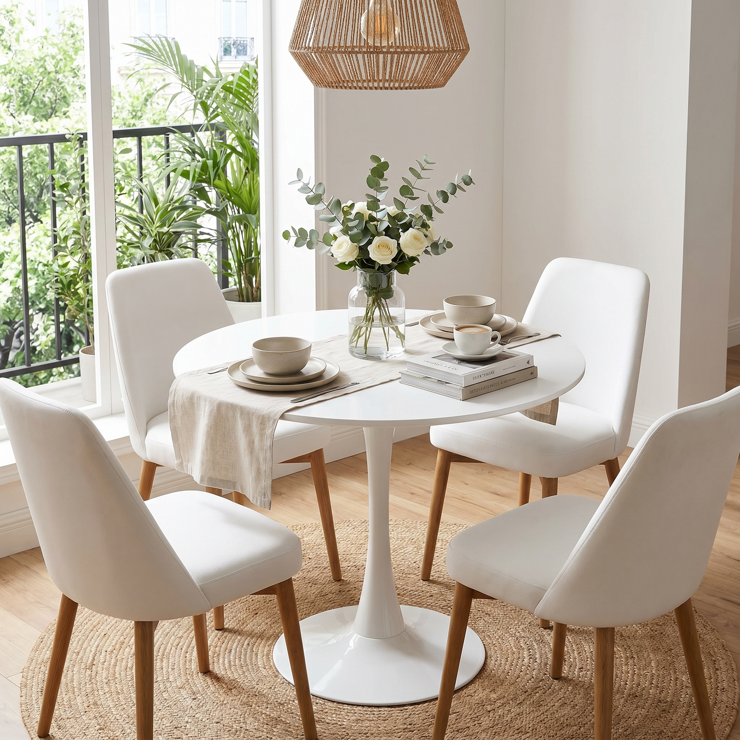 DEJINBU 1x Round Tulip Table Dining Table 80cm White Top Metal Pedestal Round Metal Base For Home Cafe Office