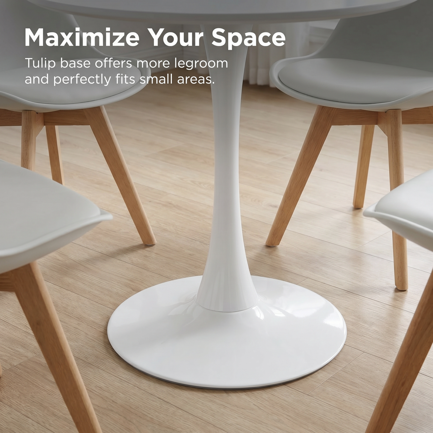 DEJINBU 3pcs Table Set 1x 80CM White Tulip Table With 2x White PP Padded Chair For Home Cafe Office