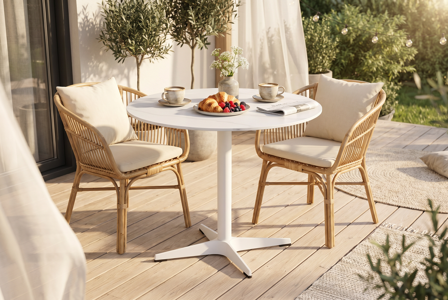 DEJINBU 1x 80CM Round table Dining Table White Marble Effect Sintered Stone Table Top White Metal Pedestal White Aluminium Base with Black Rubber feet