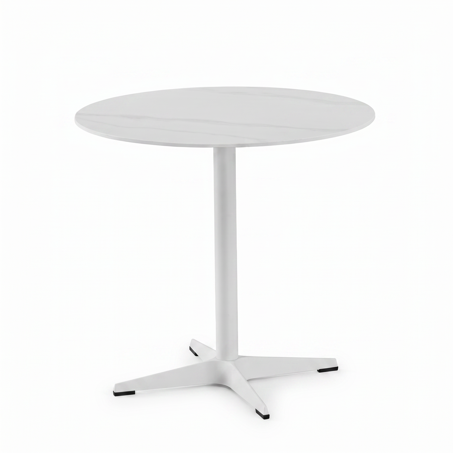 DEJINBU 1x 80CM Round table Dining Table White Marble Effect Sintered Stone Table Top White Metal Pedestal White Aluminium Base with Black Rubber feet