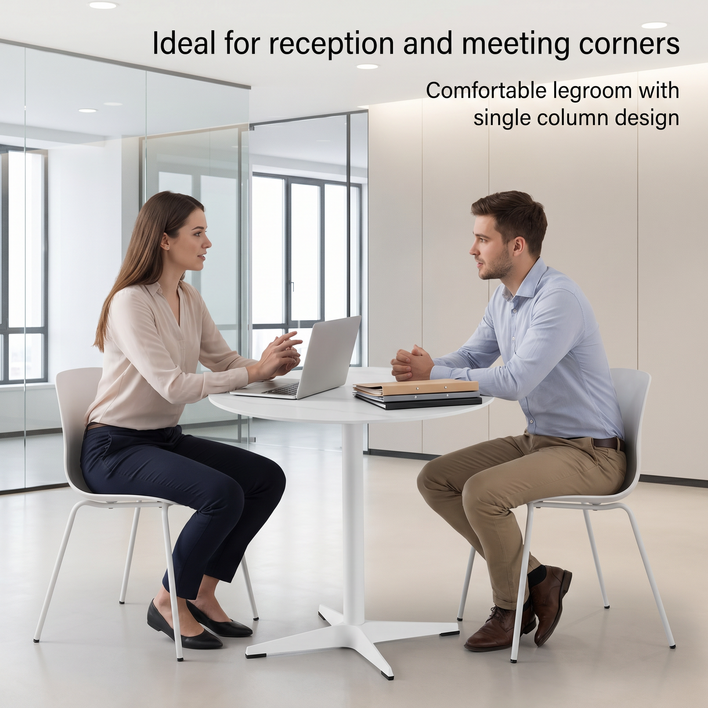 DEJINBU 1x 80CM Round table Dining Table White Marble Effect Sintered Stone Table Top White Metal Pedestal White Aluminium Base with Black Rubber feet