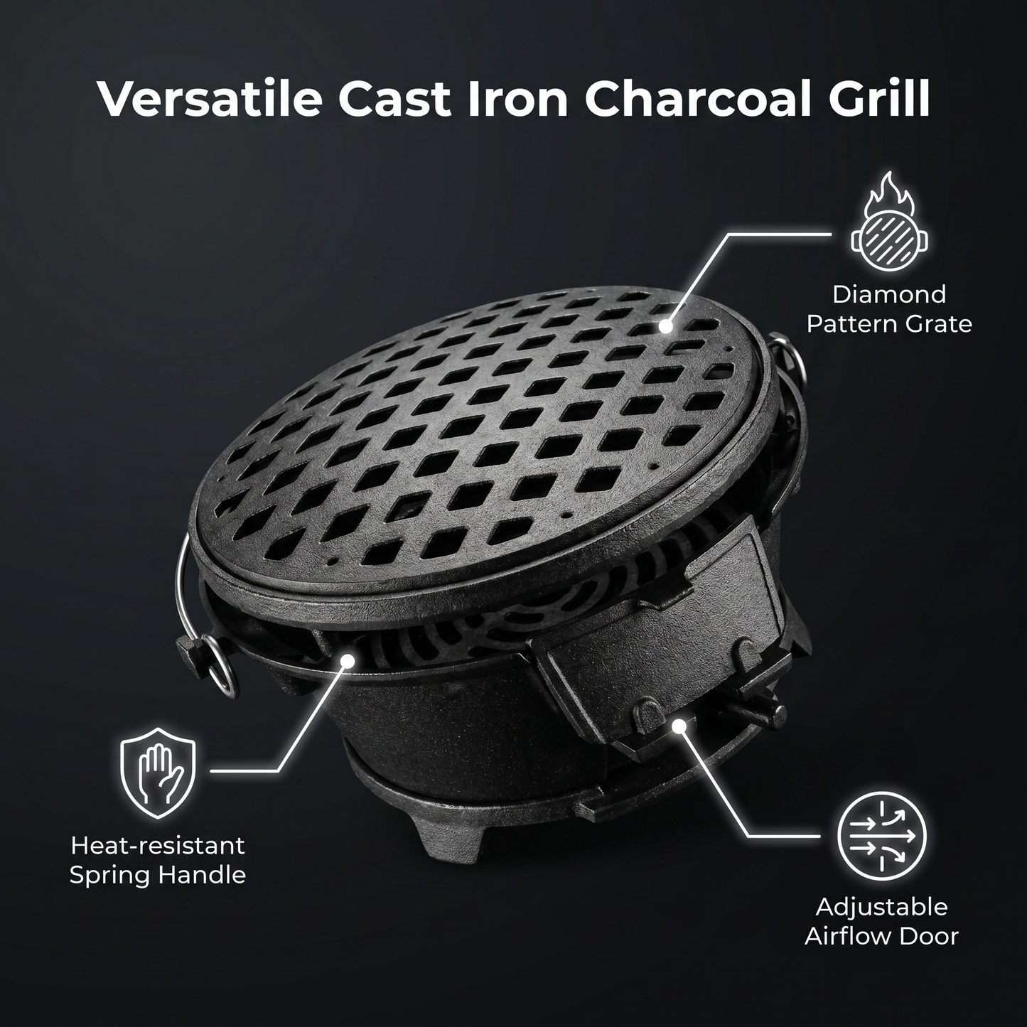 Full Cast Iron BBQ Stove - Outdoor Charcoal BBQ/Grill Stove with Handle