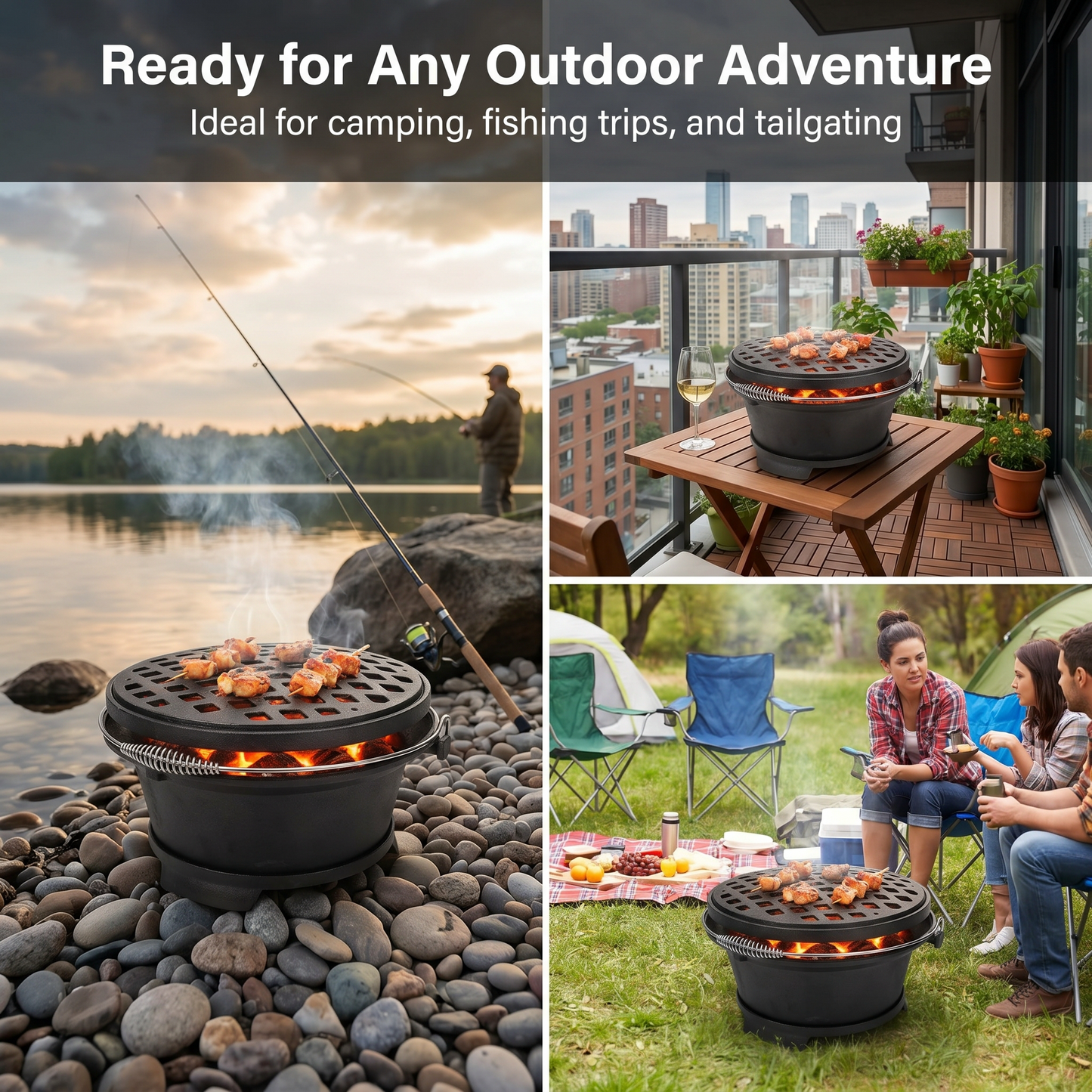 Full Cast Iron BBQ Stove - Outdoor Charcoal BBQ/Grill Stove with Handle