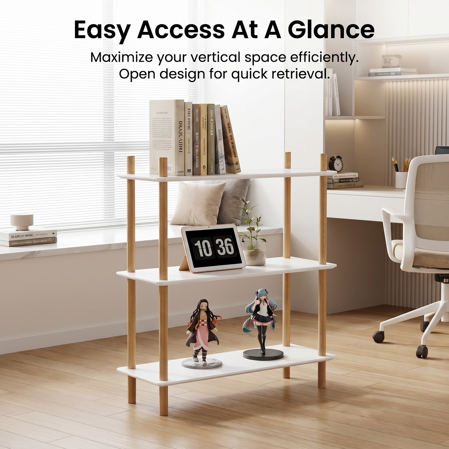 DEJINBU 1x 3-Tier Storage Shelf White with Solid Wood Legs Multipurpose Rack For Living Room Bed Room Kitech Hallway