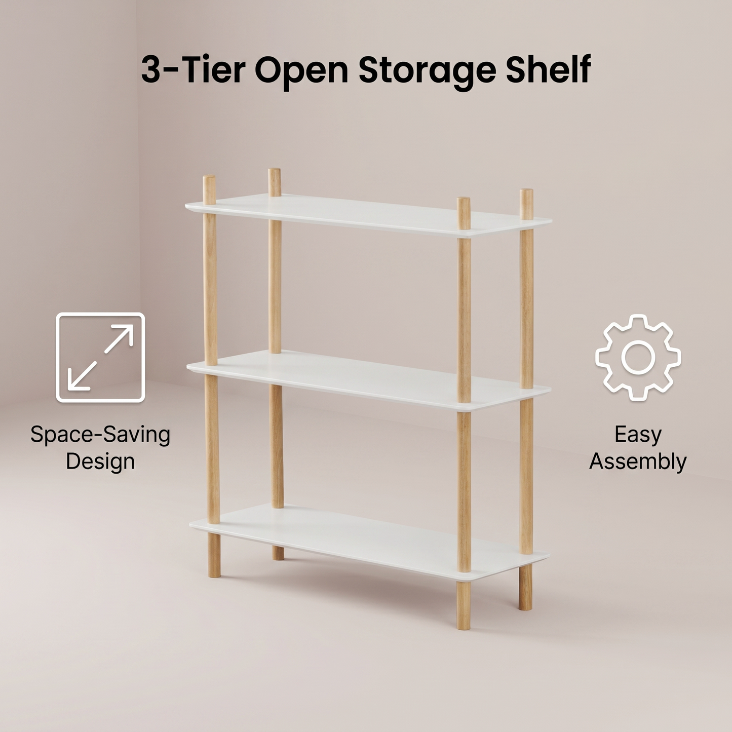 DEJINBU 1x 3-Tier Storage Shelf White with Solid Wood Legs Multipurpose Rack For Living Room Bed Room Kitech Hallway