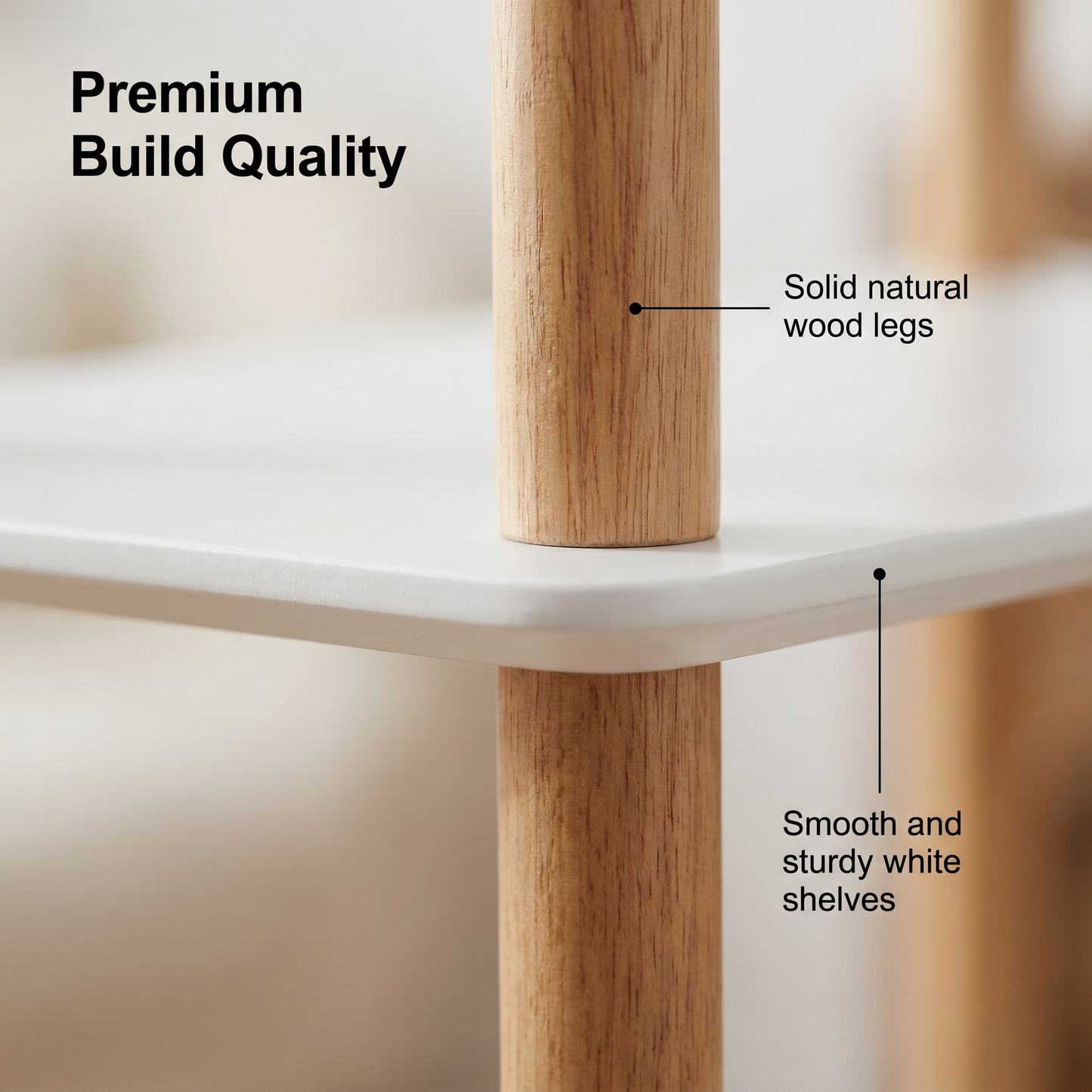 DEJINBU 1x 3-Tier Storage Shelf White with Solid Wood Legs Multipurpose Rack For Living Room Bed Room Kitech Hallway