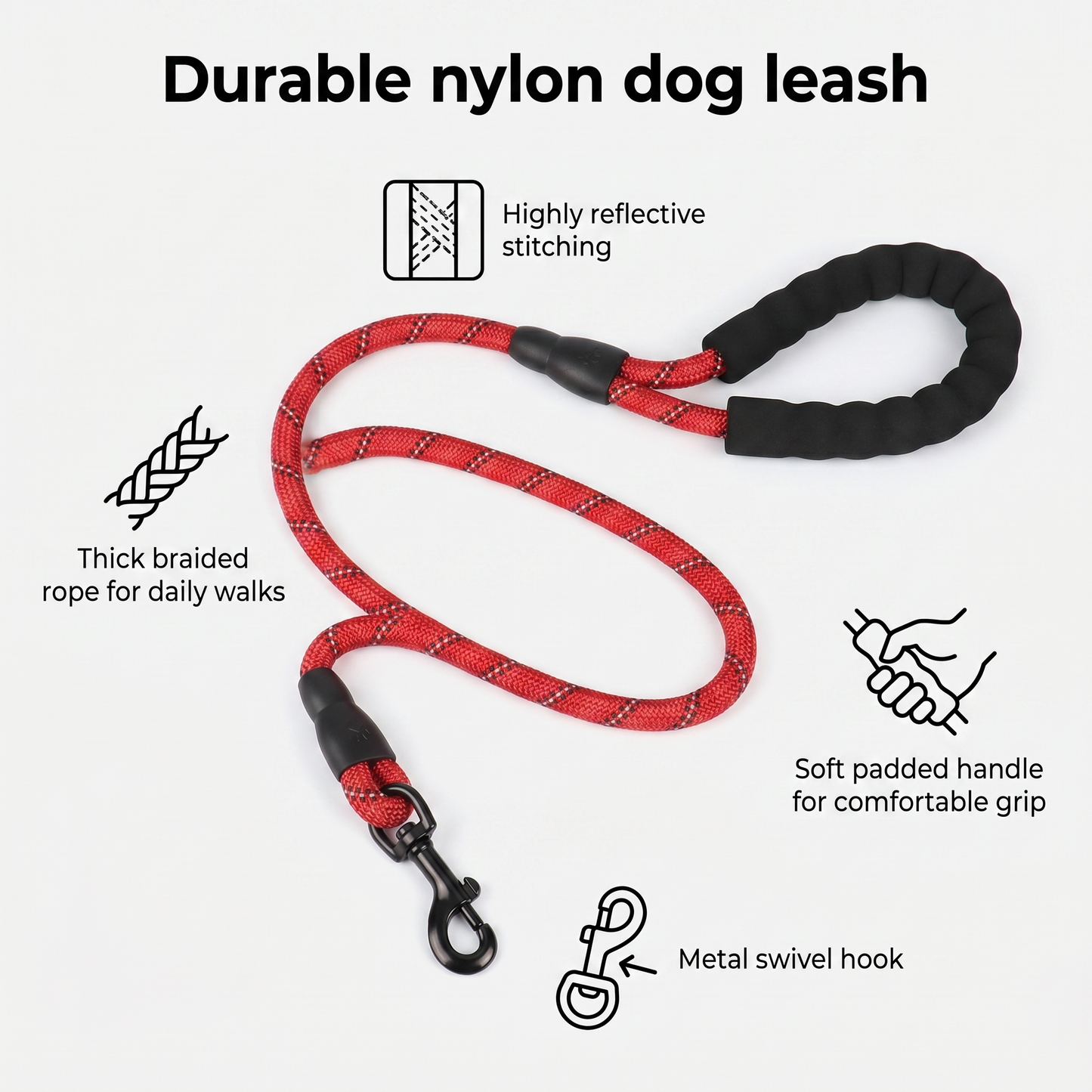 1x Dog Leash Reflective 2M Length 1.2cm DiameterIdeal Dog Walking Companion