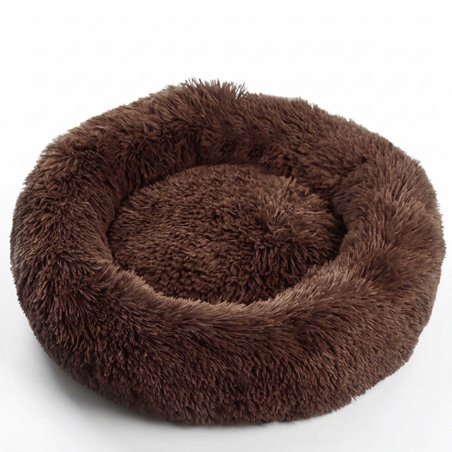 1x Brown Plush Round Pet Bed 50cm 60cm For Dog Cat