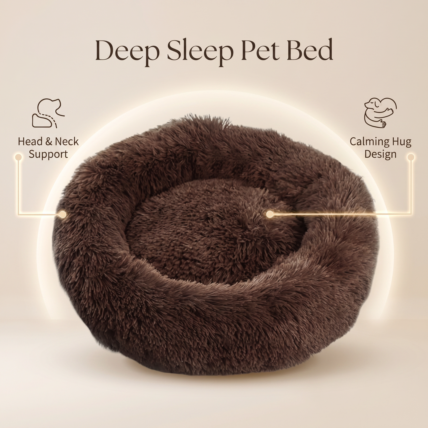 1x Brown Plush Round Pet Bed 50cm 60cm For Dog Cat
