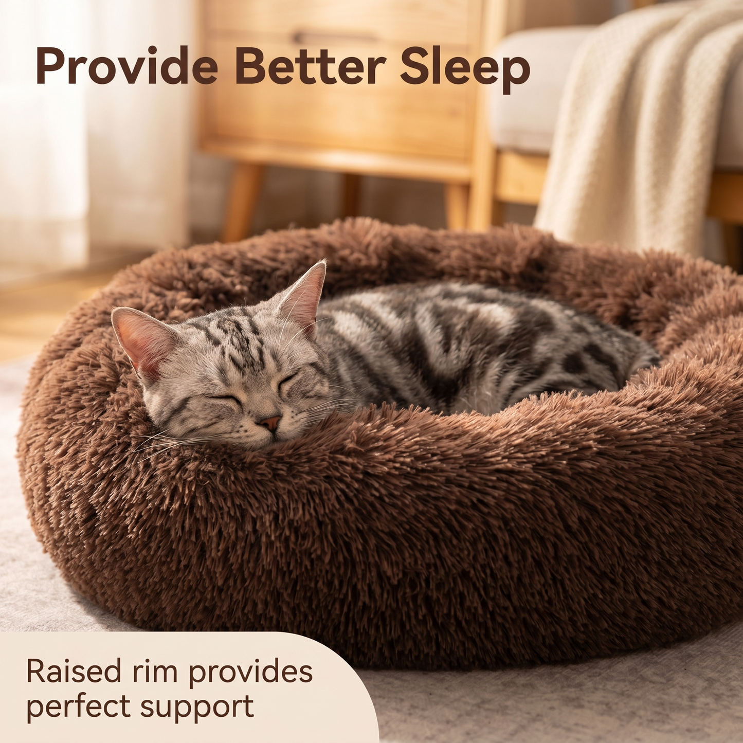 1x Brown Plush Round Pet Bed 50cm 60cm For Dog Cat